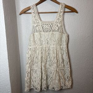 Rare Vintage Ultra Pink Ivory Boho Lacy Chic Dress -  Size Large